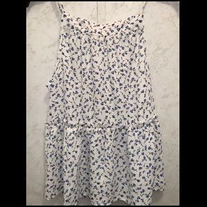 Sienna Sky White and Blue Floral Babydoll Blouse Top—Size Small